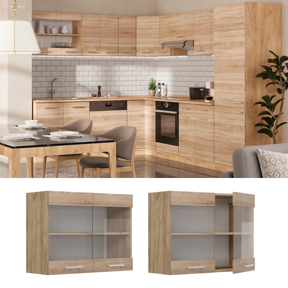 Mobile da cucina in vetro R-Line Sonoma/Rovere dorato 80 cm Vicco