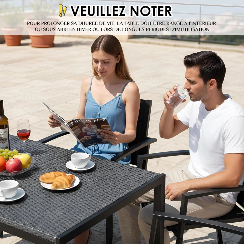 Tavolo da Giardino Rettangolare 4-6 Persone in PE Rattan e Metallo, 119x74 cm, Tavolo da Pranzo Esterno, Resistente alle Intemperie per Terrazza Balcone, Facile da Pulire,Grigio,4 PCS Gambe