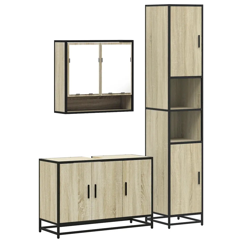 Set Mobili da Bagno 3 pz Rovere Sonoma in Legno Multistrato