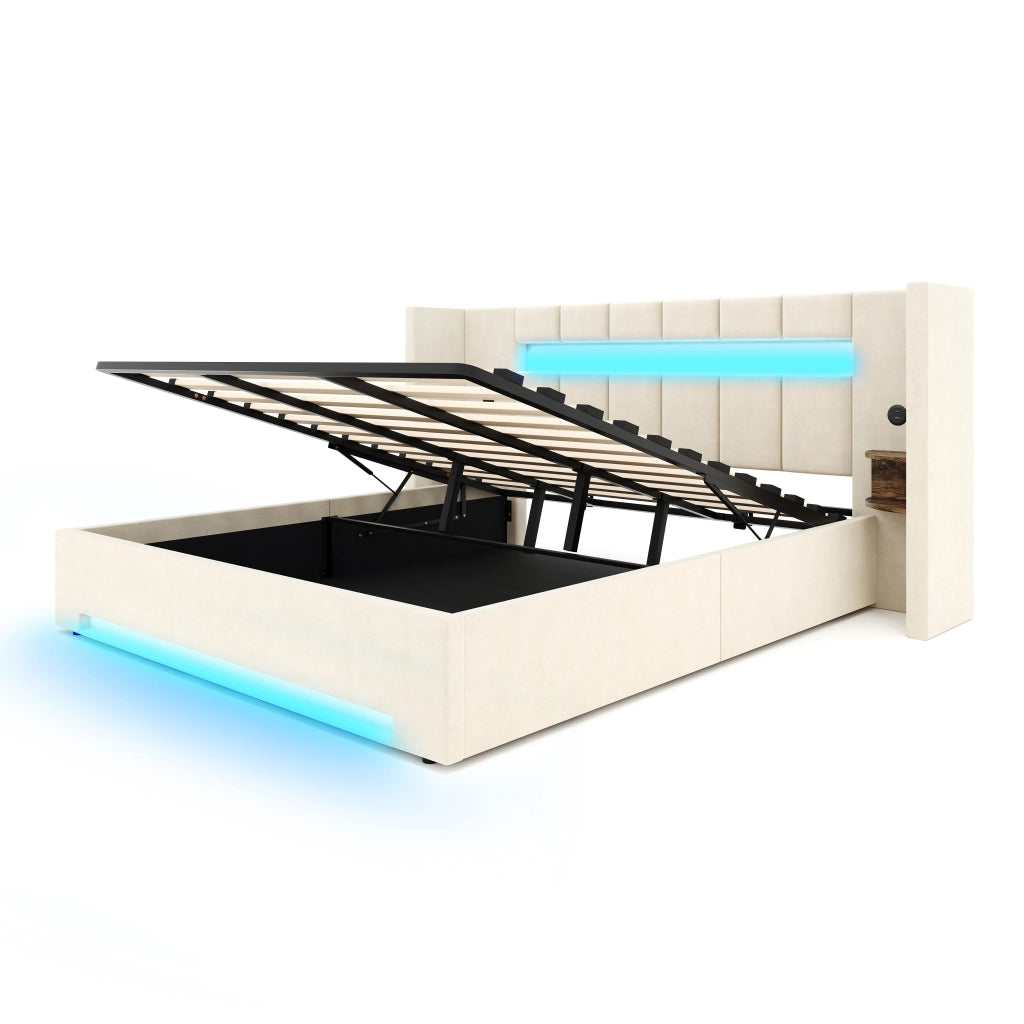 Letto Contenitore Imbottito in Velluto con LED, USB e Testiera ¨C MINIMAL ¨C 180x200cm