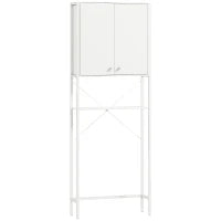 Mobile Bagno Sopra WC e Lavatrice con Armadietto e Ripiano Aperto, 64x20x180 cm, Bianco