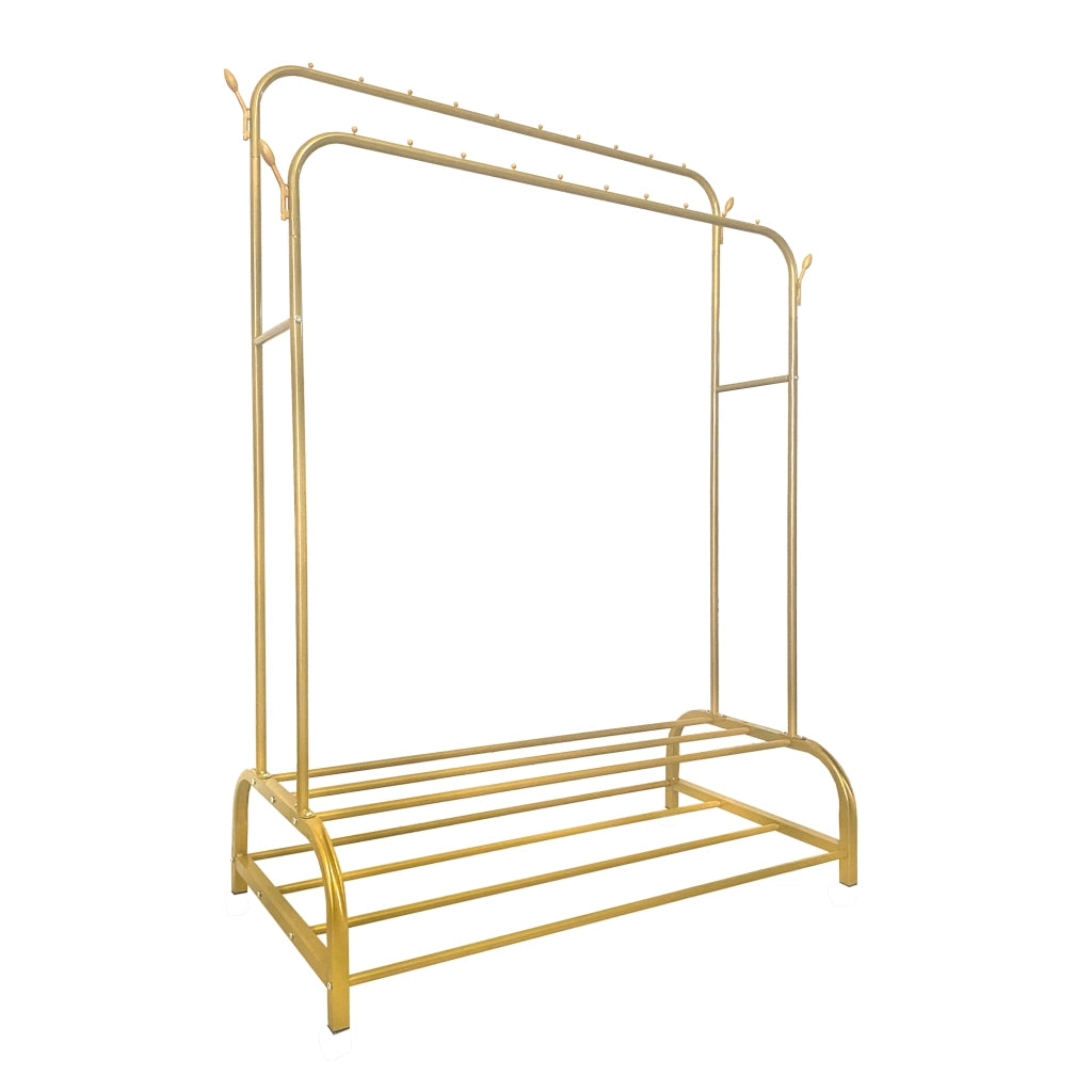 Appendiabiti Donkey Premium Maxi a 2 Stand Nyana Home 157x110x56cm, 2 ripiani sospesi, 4 ganci laterali, 2 ripiani inferiori Oro.