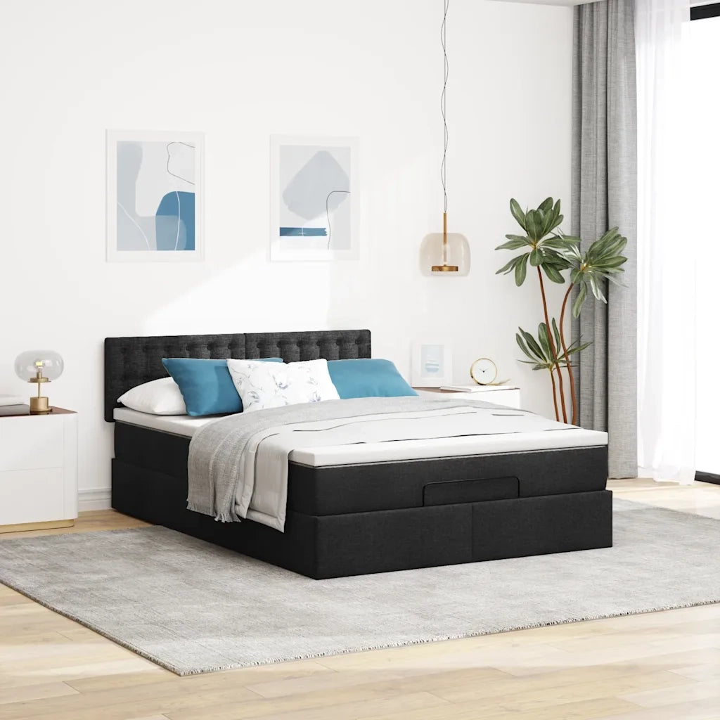 Pouf Letto con Materasso e LED Nero 140x190 cm 3312473