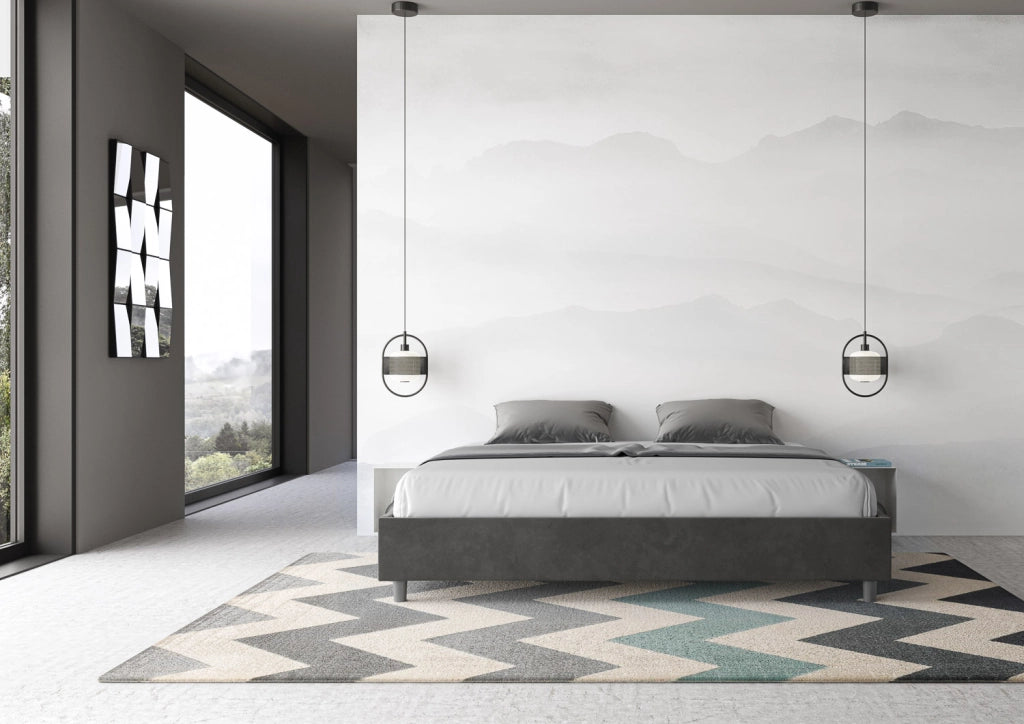 BS COM Letto con rete imbottito 180x190 microfibra grigio