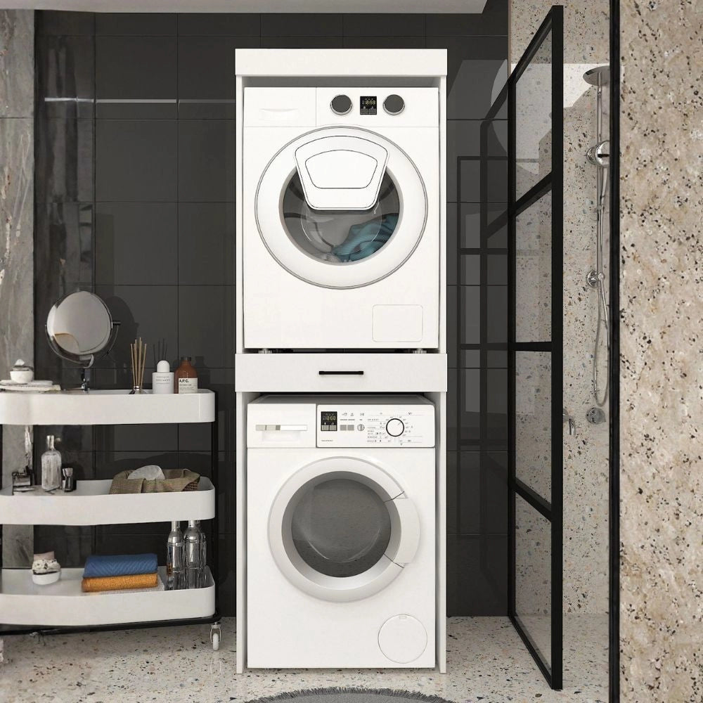 Colonna Bucato Fika Bianca Coprilavatrice e Copriasciugatrice con Cassetto Appoggio