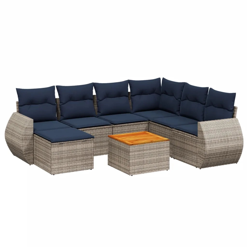 Set Divani da Giardino 8 pz con Cuscini Grigio in Polyrattan 3225123