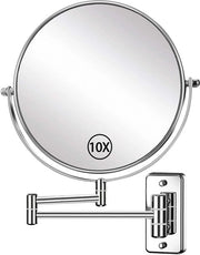 Specchio di trucco da parete con ingrandimento 1X/10X, rotazione 360°, montaggio a muro in acciaio inox, ideale per bagni, camere da letto, camere d'albergo e camerini