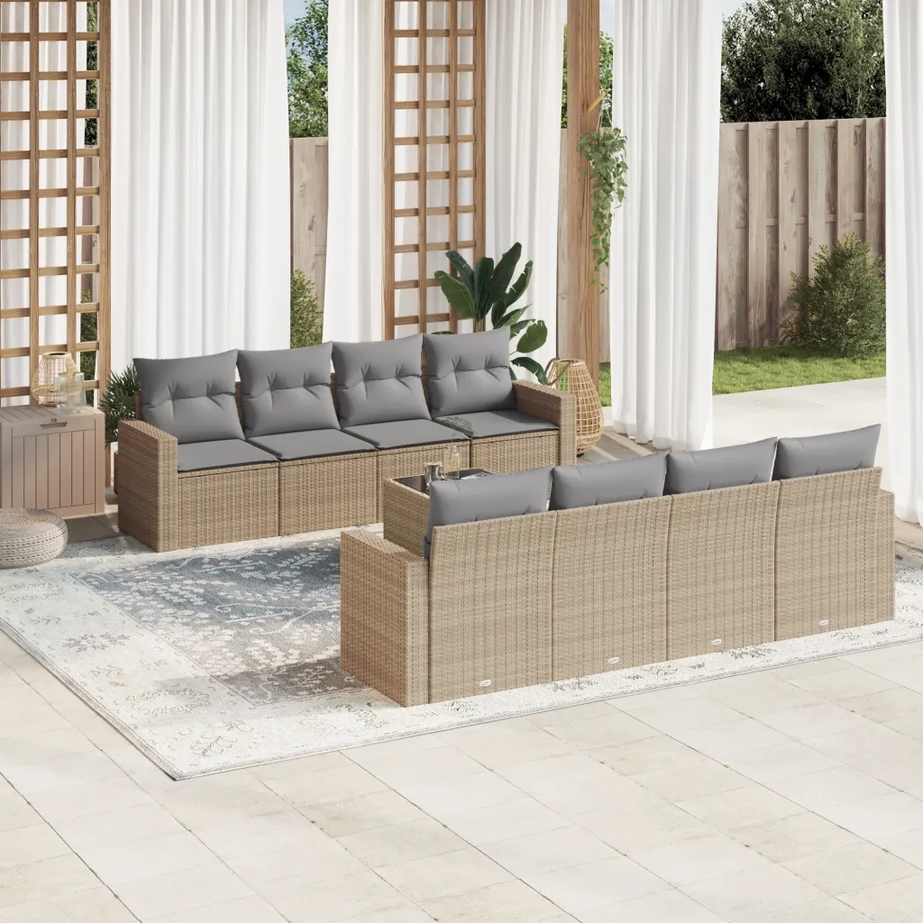 Set Divano da Giardino 9 pz con Cuscini Beige in Polyrattancod mxl 113511