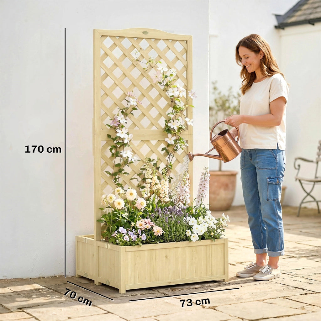 Jardiniere con griglia per piante rampicanti ¨C zephmum ¨C legno, pieghevole, 73x70x170 cm, naturale