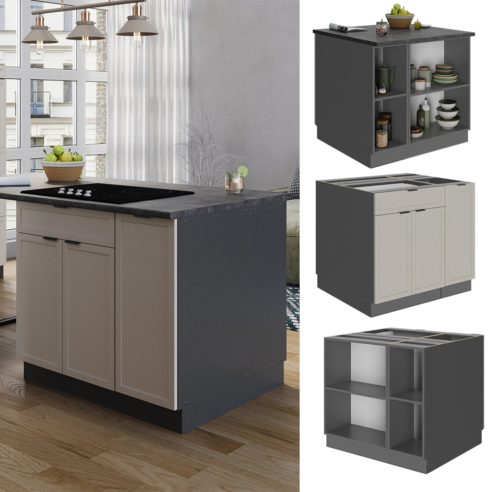 Isola cucina Fame-Line GrigioBeige/Antracite 90 cm con cassetto, senza piano di lavoro Vicco
