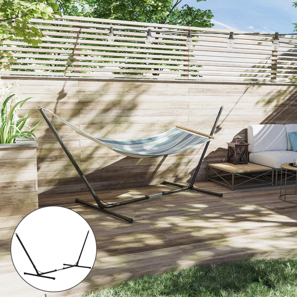 Supporto per Amaca da Giardino Regolabile in Lunghezza ¨C zephmum ¨C Grigio Metallo 313-388x109x116 cm