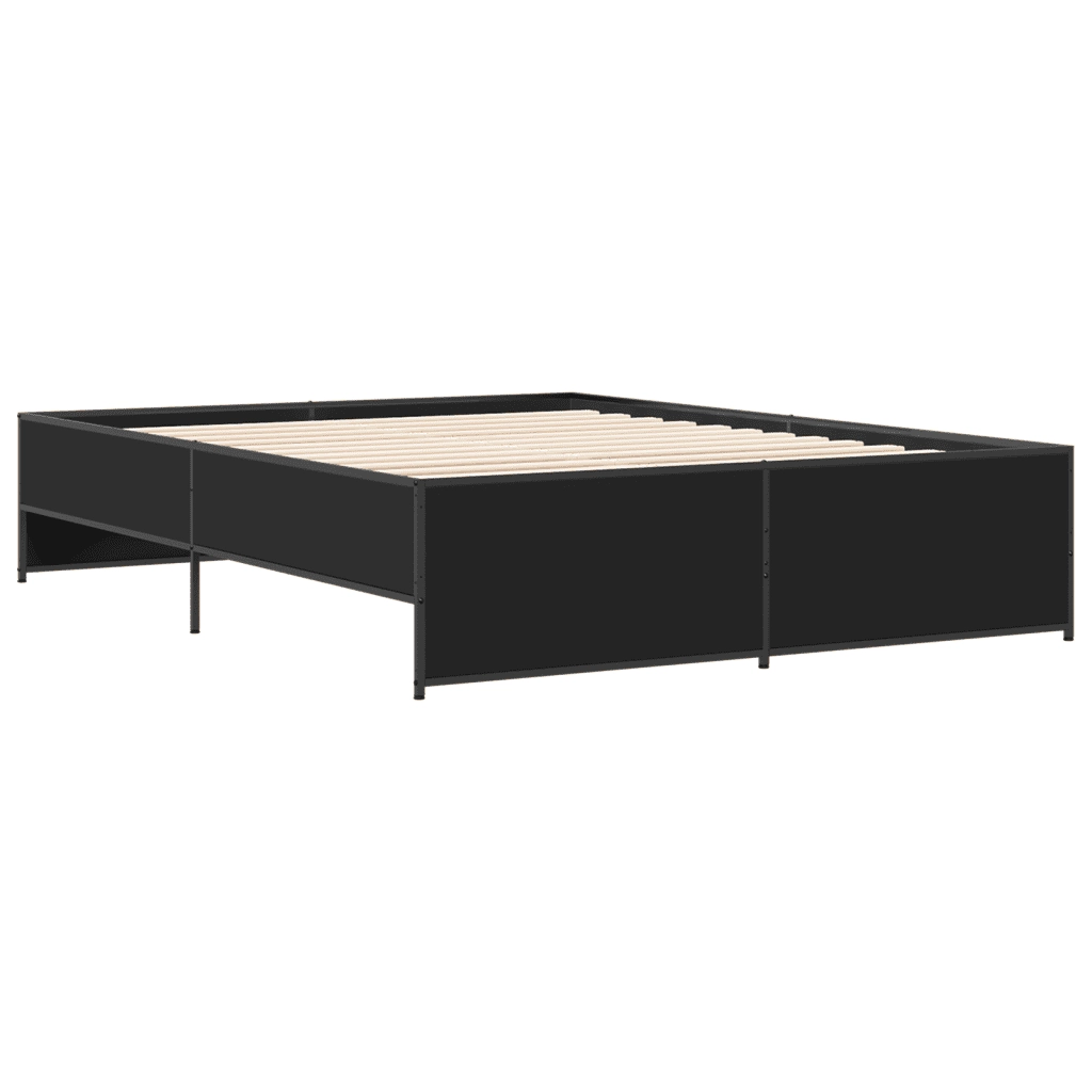 Giroletto-Struttura Letto Nero 140x200 cm in Legno Multistrato e Metallo 389586