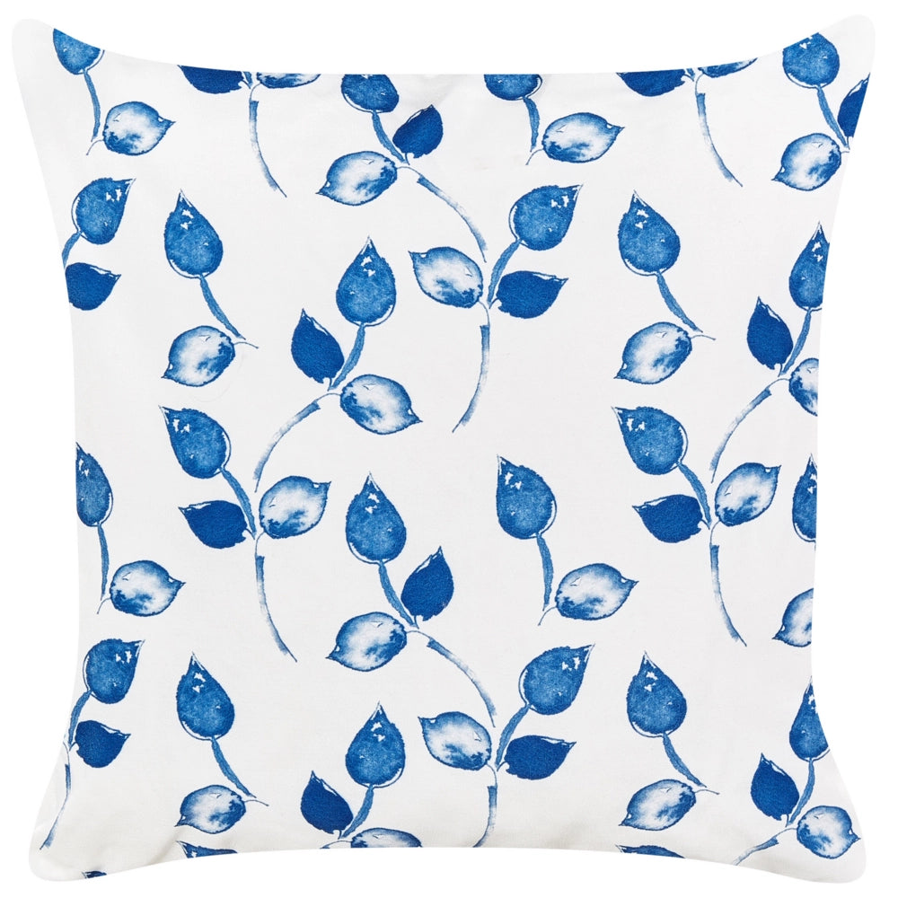 Set di 2 cuscini da giardino con federa in tessuto bianco e blu con motivo con foglie 45 x 45 cm esterno terrazzo fodere impermeabili