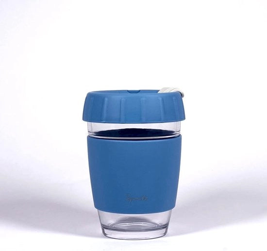Glazen tazza da caffè portatile, resistente alla lavastoviglie e impermeabile, caffè e tè sostenibile, sostenibile in viaggio, bicchiere da caffè in vetro, tazza da caffè riciclabile (350 ml, Ocean)