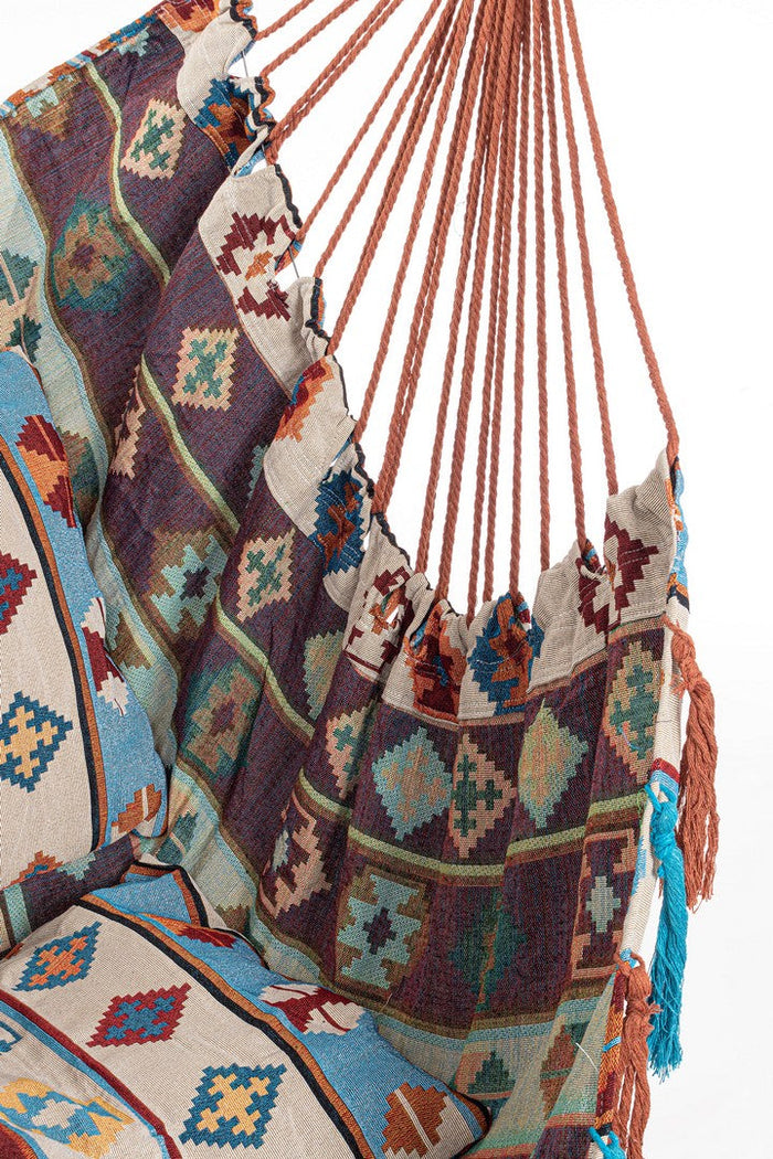 Amaca Sedia Sospesa da Giardino 120x146 cm in Poli-Cotone Santander Azzurro-Beige