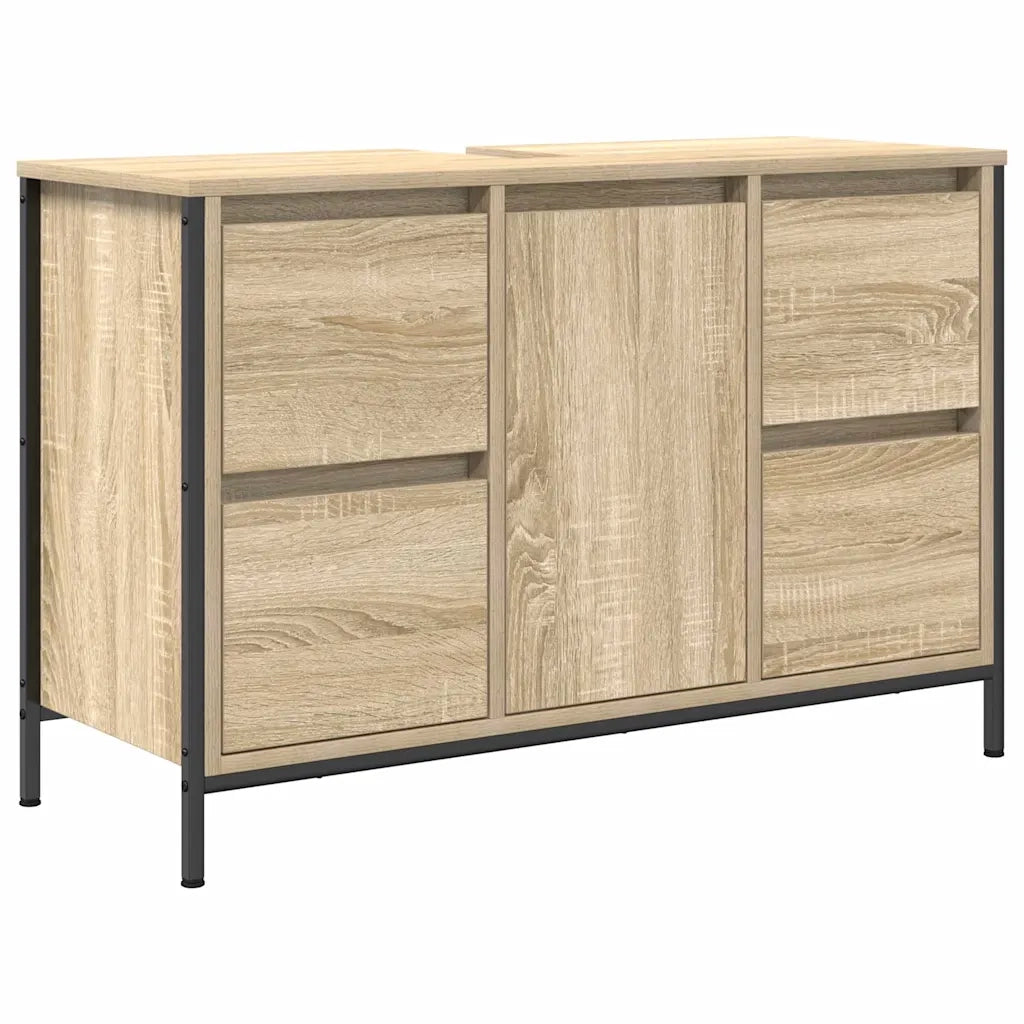 Set di mobili per il bagno con porta 3 pcs Rovere Sonoma e Nero 3328380
