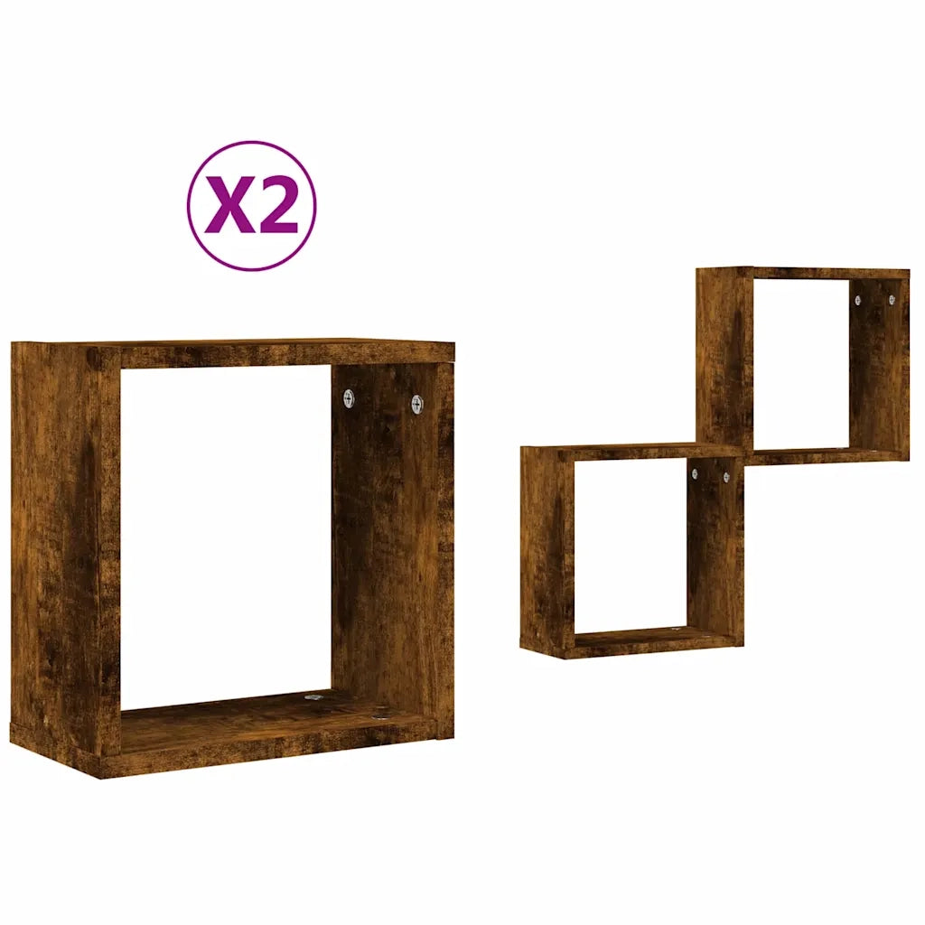 2 pz Mensole | Ripiano | Scaffale a Cubo Rovere Fumo 30x15x30 cm