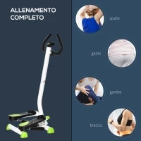 Stepper con Manubrio, Pedali Antiscivolo e Monitor LCD, in Acciaio e ABS, 55x44x108 cm, Bianco Nero e Verde