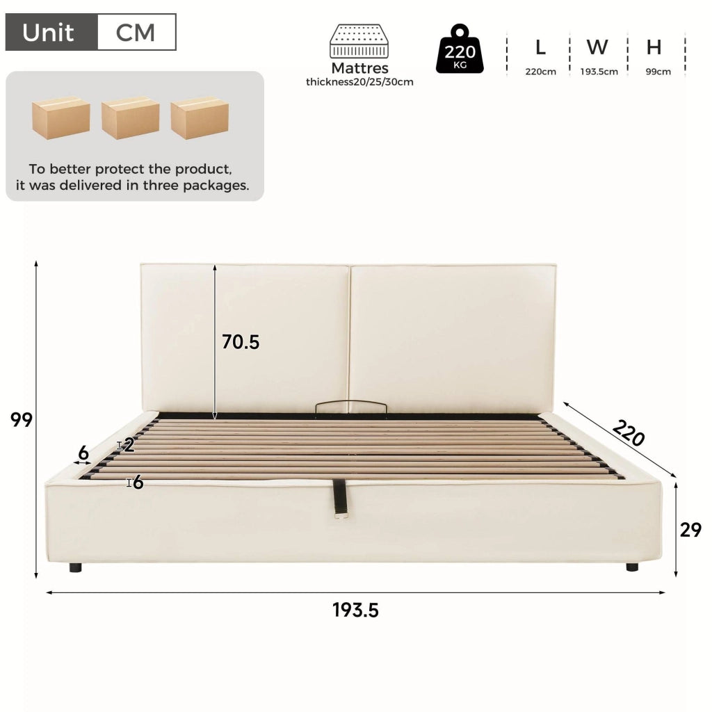 Letto matrimoniale contenitore beige 180x200 cm con rete