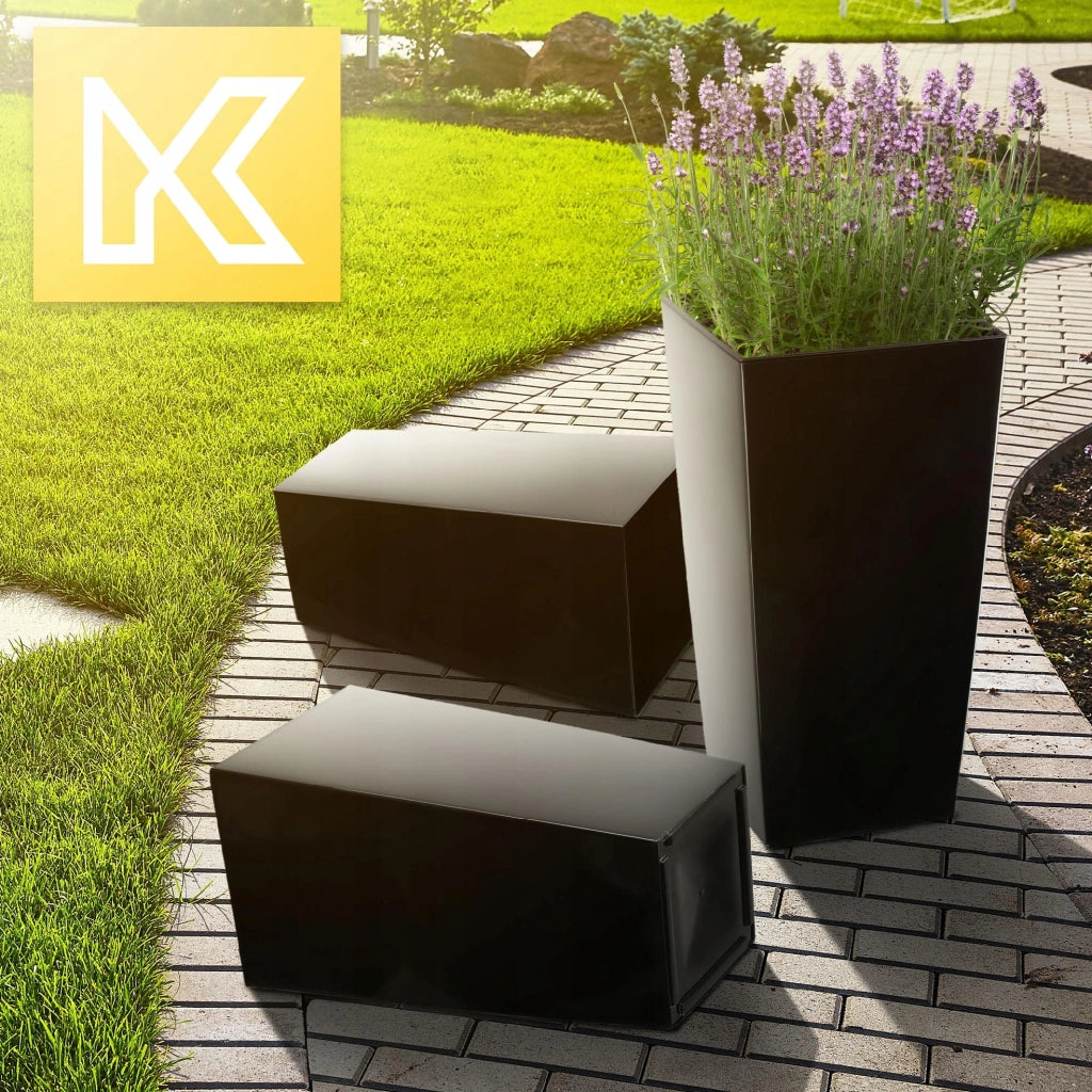 Set di 3 vasi da fiori KADAX, vasi da giardino + inserti, alti e grandi, neri, 37+47+57 cm