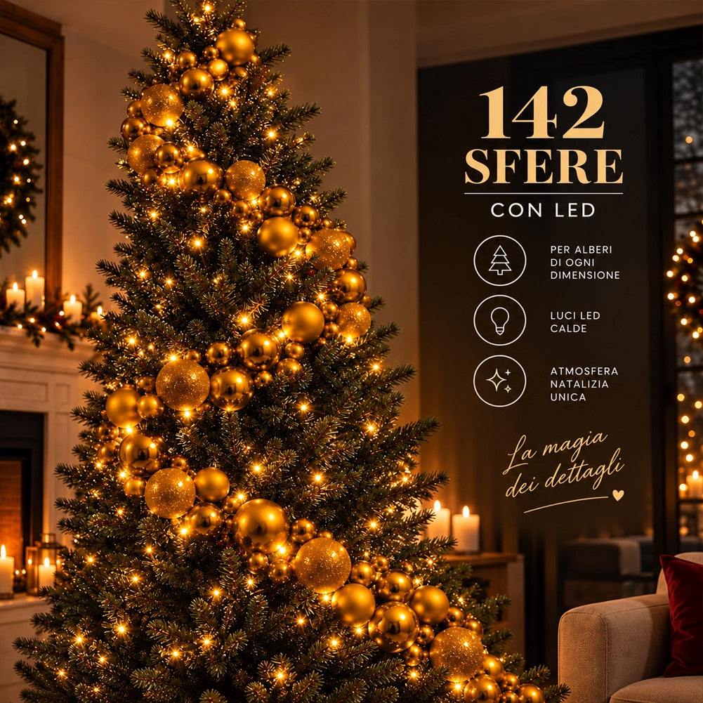 Ghirlanda Natalizia 180cm con Led Addobbo Oro Natale Lucido Opaco e Glitter