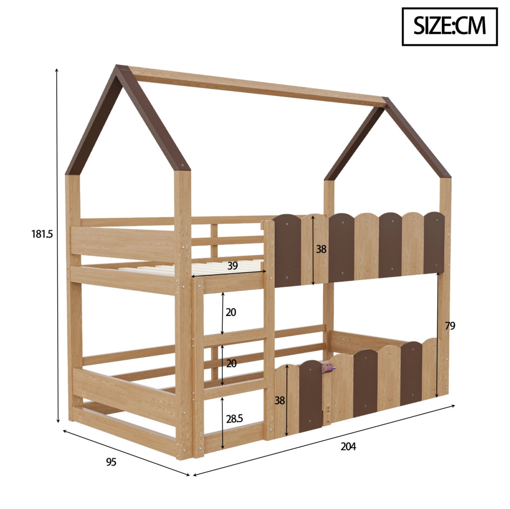 Letto a castello per bambini 90x200 cm a casetta in legno