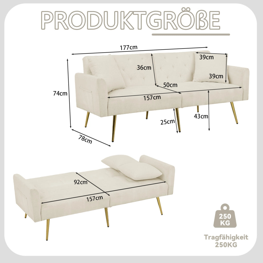 Divano a due posti in teddy fleece con schienale regolabile a 3 posizioni; beige