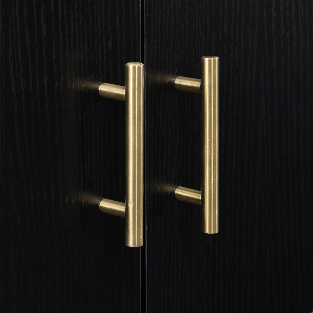 Sideboard moderno nero e oro in MDF con 4 porte e ripiani regolabili, 160x40x80,5 cm