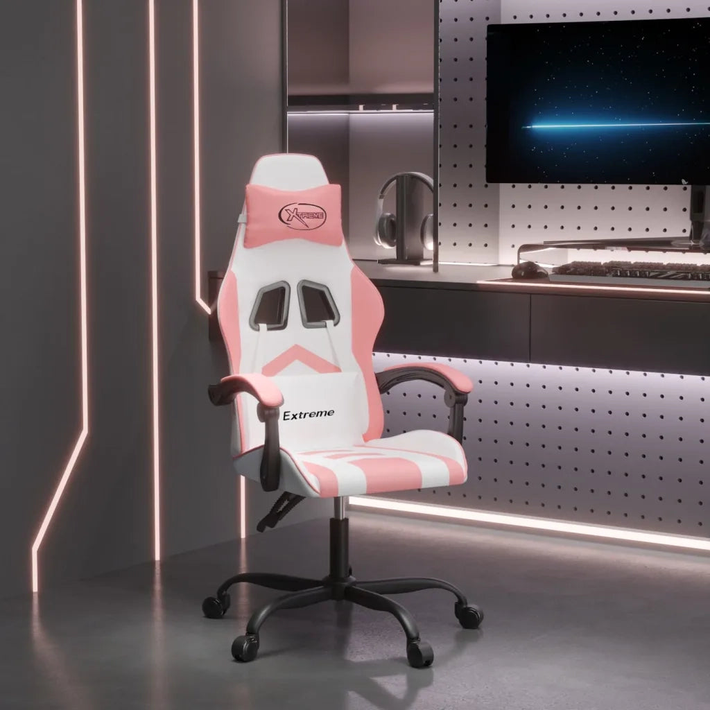 Sedia da Gaming | Sedia da e-sports Bianco e Rosa in Similpelle