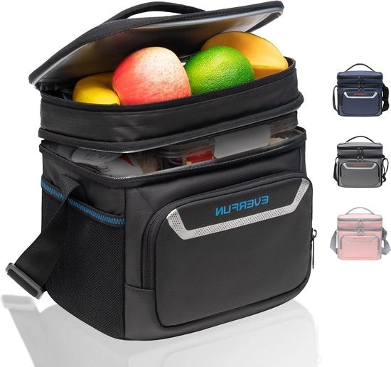 Lunchbox per uomini - contenitore isolato con due scomparti - pieghevole e impermeabile - 12 lattine - idrorepellente - nero