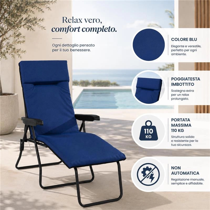 MAURY'S POLTRONA PISA NON AUTOMATICA CON 6 POSIZIONI - COLORE BLU 170X60X62 CM