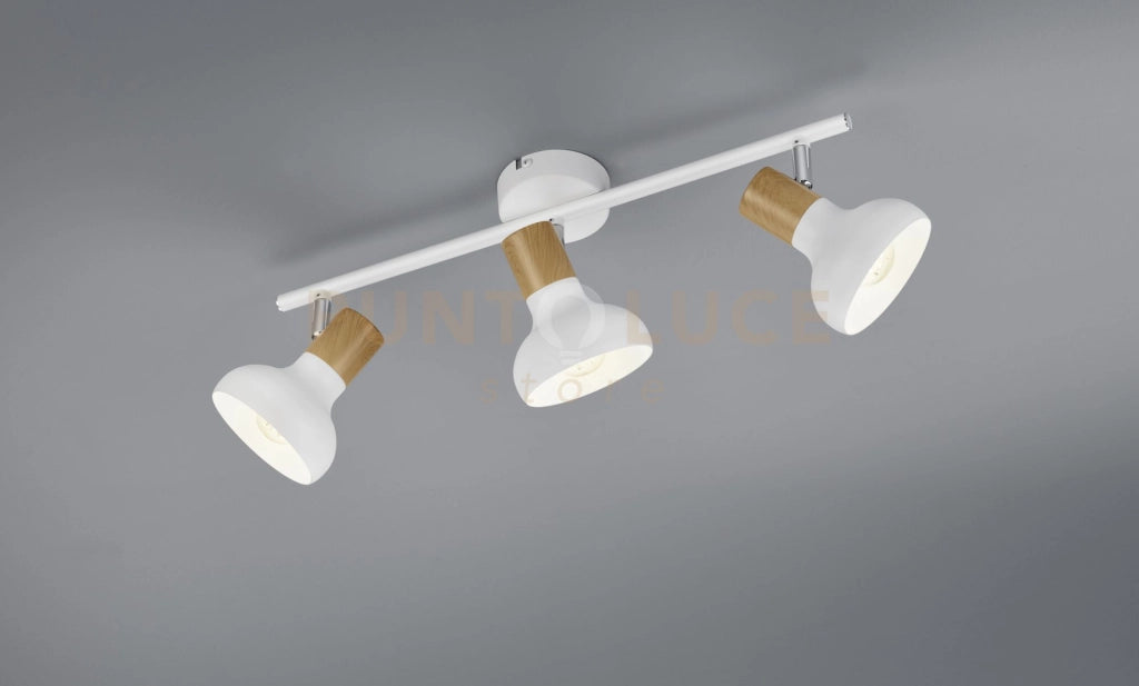 LATIKA BARRA 3 SPOTS METALLO BIANCO ED EFFETTO LEGNO L. 47CM ATTACCO E14