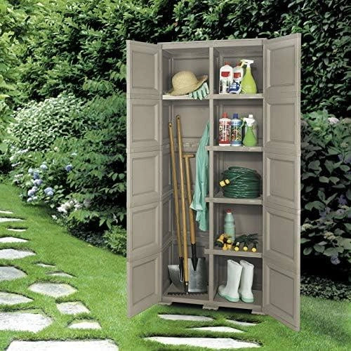 ARMADIO WENGÉ 2 ANTE 79X43X203 CM CON 6 SCOMPARTI E VANO PORTASCOPA – MOBILE ALTO ORGANIZZAZIONE CASA PER LAVANDERIA E INGRESSO