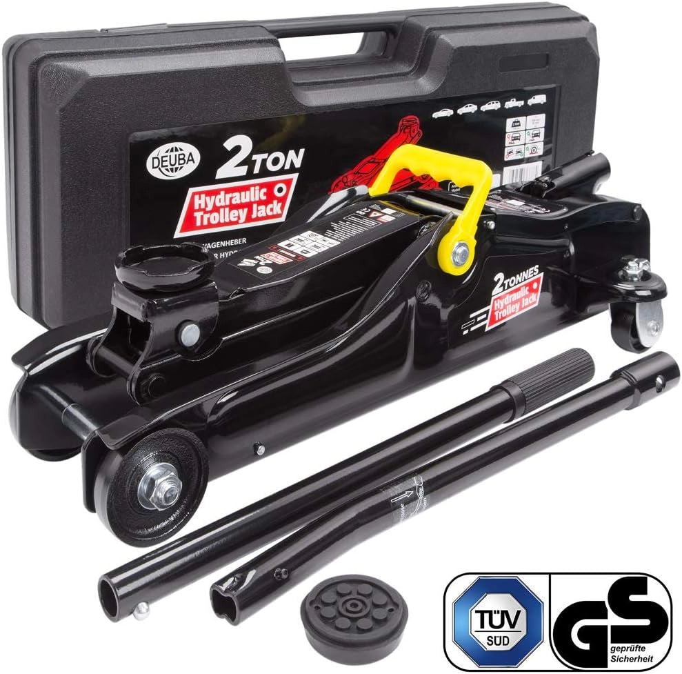 ® Cric idraulico per Auto 2 Tonnellate Altezza di Sollevamento 85-330 mm incl. Valigetta incl. Cuscinetto in Gomma Nero