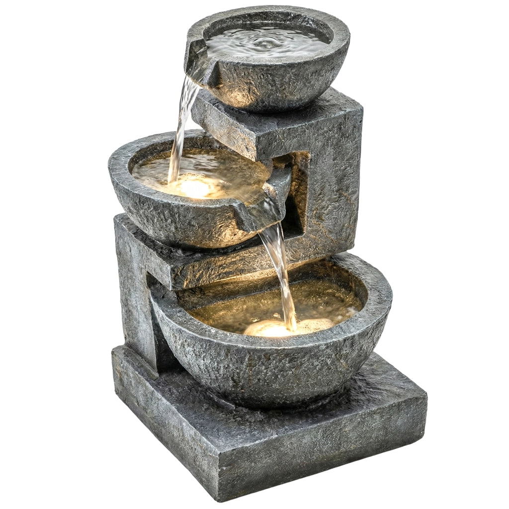 Fontana da Giardino a 3 Livelli con Luce LED ¨C zephmum ¨C 40x37x61 cm Multicolore