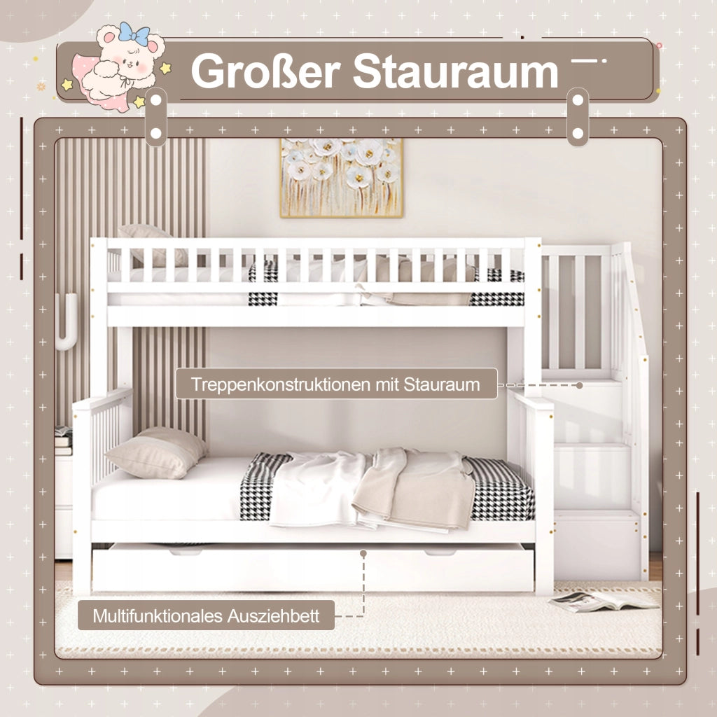Letto a castello in pino - Xylo - 90x200 e 140x200 - Bianco