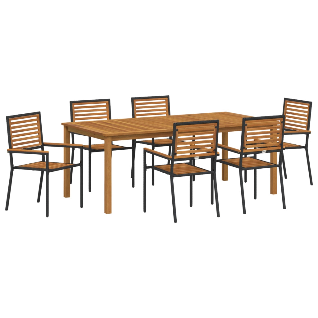 Set da pranzo da giardino 7 pezzi  in Polyrattan nero con Acacia