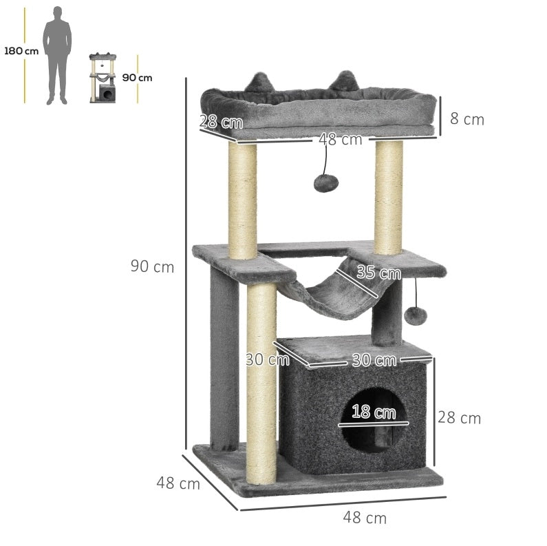 Albero tiragraffi per gatti grigio, 90 cm