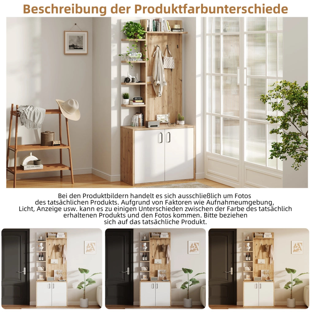 Mobile ingresso salvaspazio 75x33x180 cm in truciolare; colore legno naturale e bianco