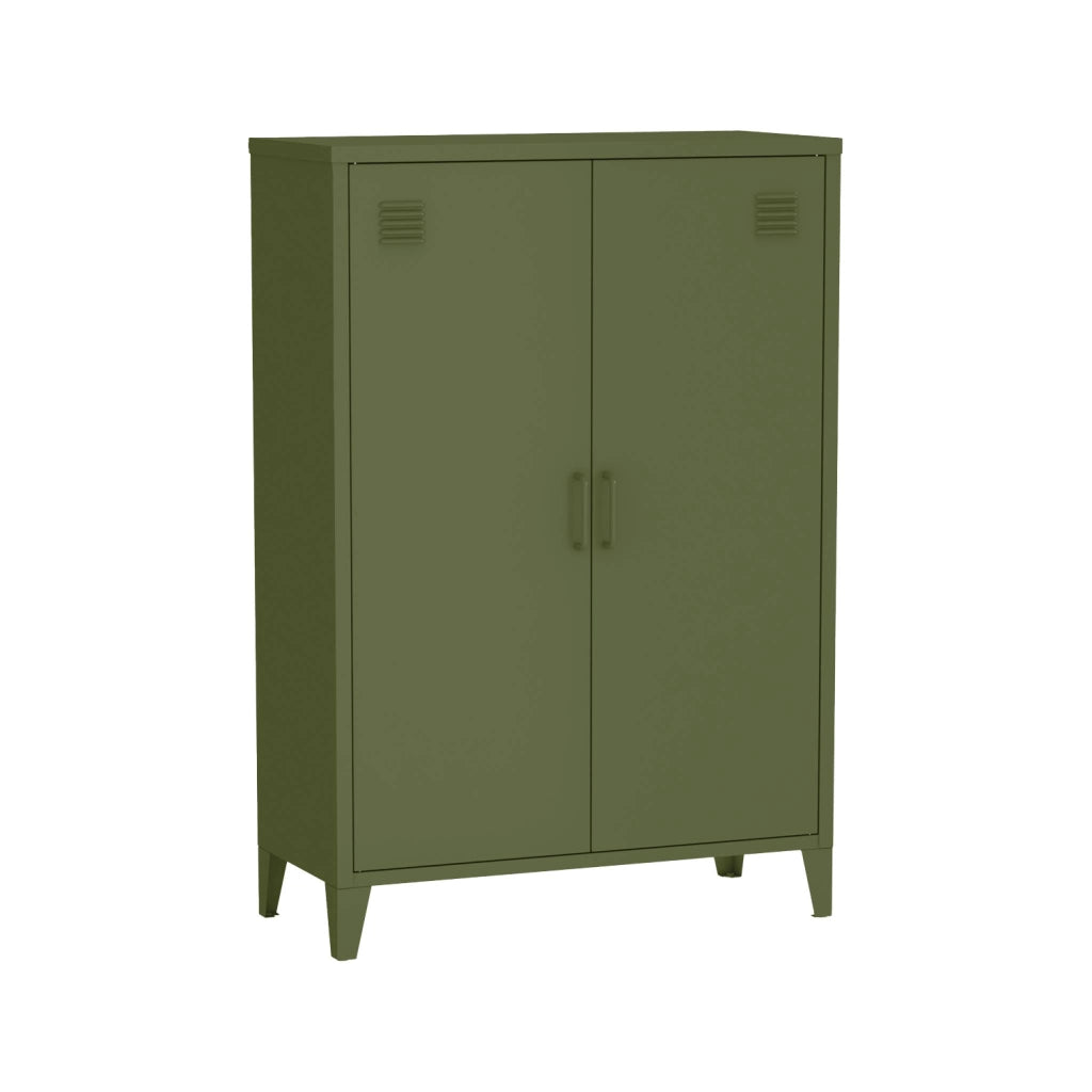 Set di 2 armadietti in metallo, 2 ante, verde kaki