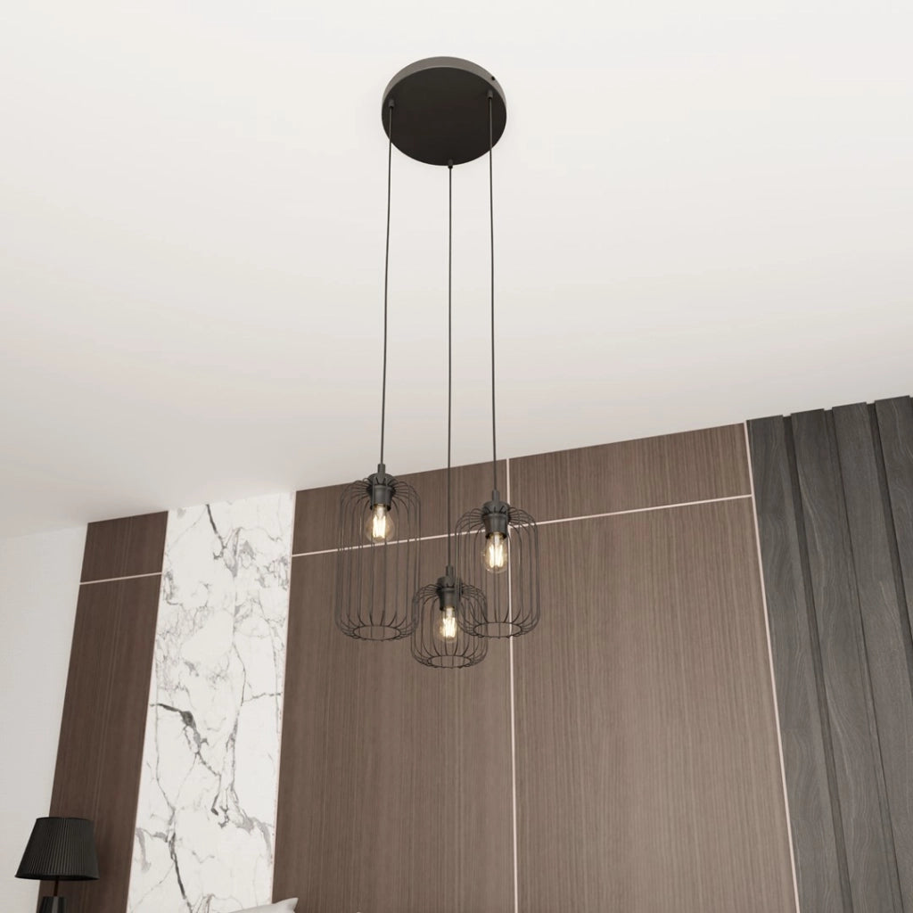 Lampada a sospensione industriale nera rotonda Vander 3xE27