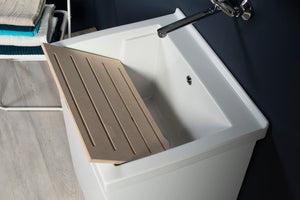 Mobile Lavatoio in Ceramica 2 Ante con Strofinatoio in Legno Massello 60x50x86A cm Olmo Naturale