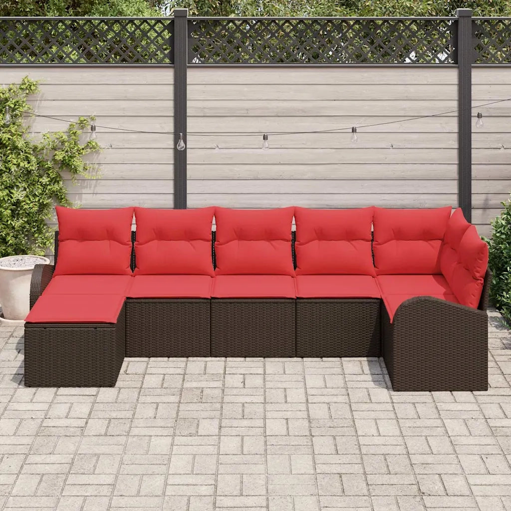 Set di divani con cuscino 7 pcs Marrone e Rosso polyrattan 3354803