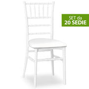 Set da 20 Sedie Chiavarine Bianche in Plastica con cuscino similpelle bianco