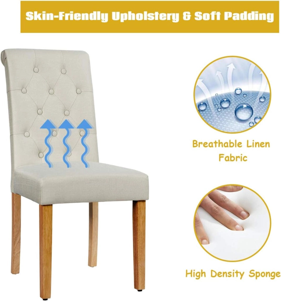 Set di 2 sedie da pranzo imbottite, eleganti sedie imbottite con schienale alto e gambe in legno massello, 61 x 46 x 100 cm, per ristorante, caffetteria (beige)