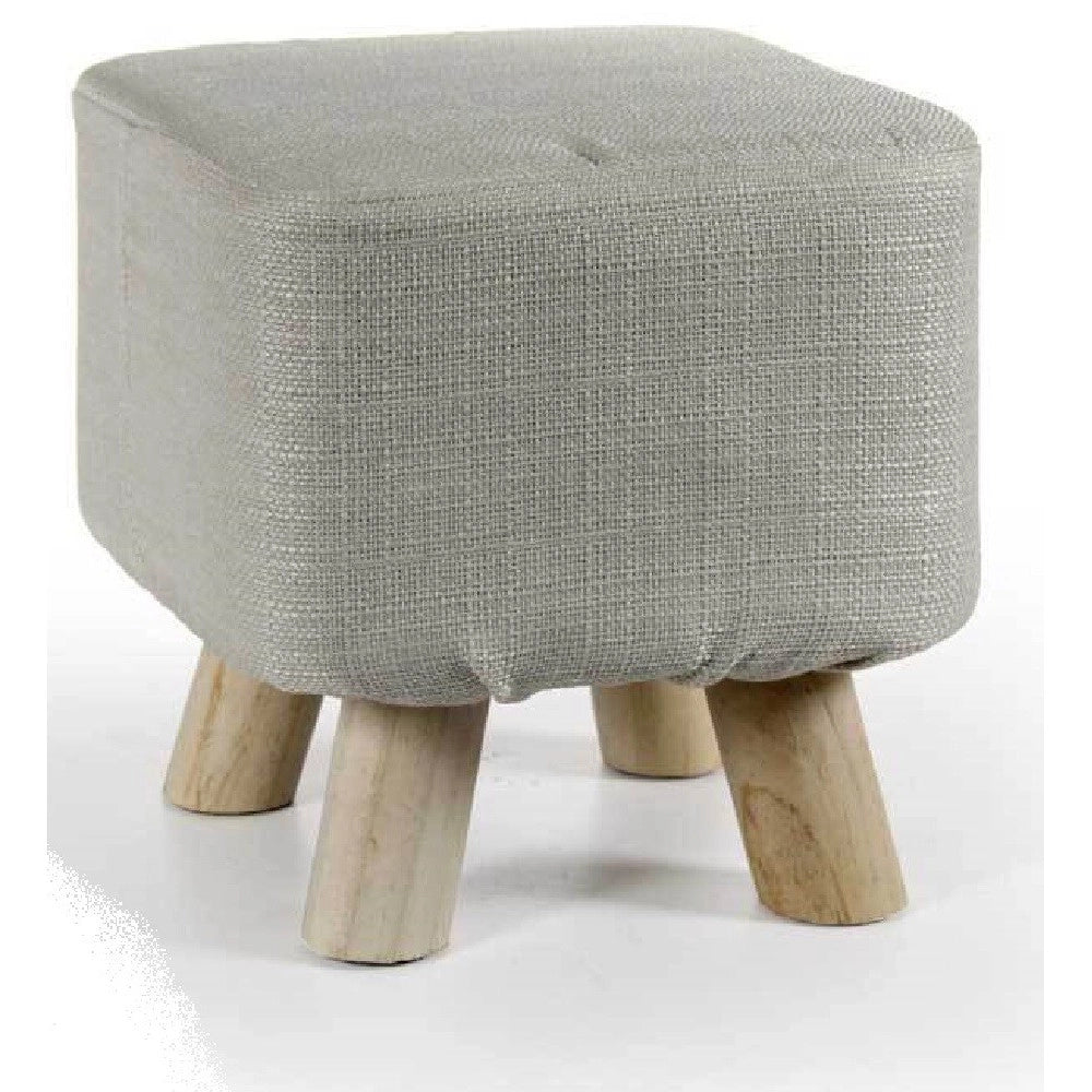 Trade Shop - Pouf Sgabello Poggiapiedi Quadrato Crema Tessuto Pouff Piedi Legno 27x28cm 789861 -