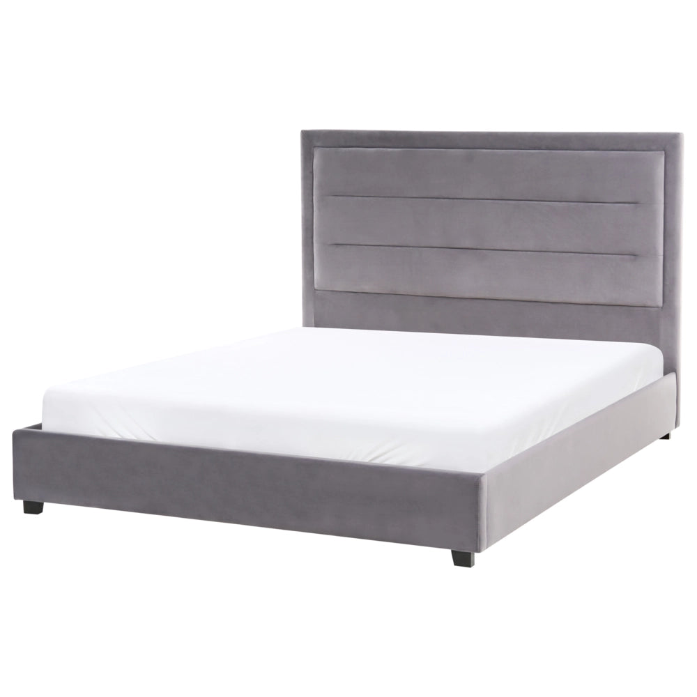 Letto matrimoniale ad acqua in velluto grigio scuro 140 x 200 cm testata imbottita stile moderno