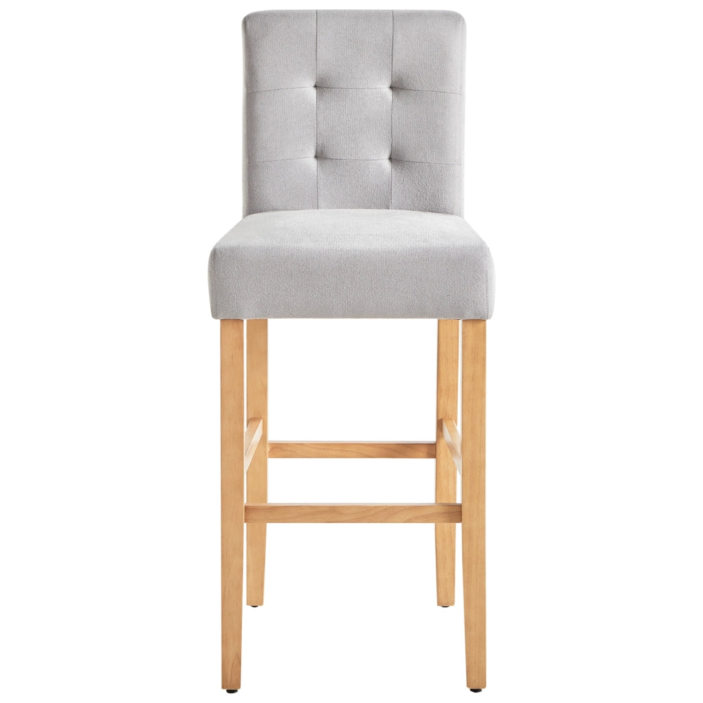 Set di 2 sgabelli da bar grigio imbottito in tessuto capitonnè poggiapiedi moderno contemporaneo