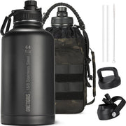 Bottiglia sportiva in acciaio inossidabile, 1,9 litri, alta capacità, isolante, adatta per bicicletta, campeggio, yoga, palestra, softair, nero mimetico, 64 oz