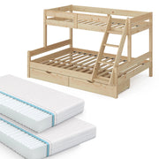 Vitalispa Letto a castello Legno naturale 140x200 / 90x200 cm con 2 materassi e 2 cassetti
